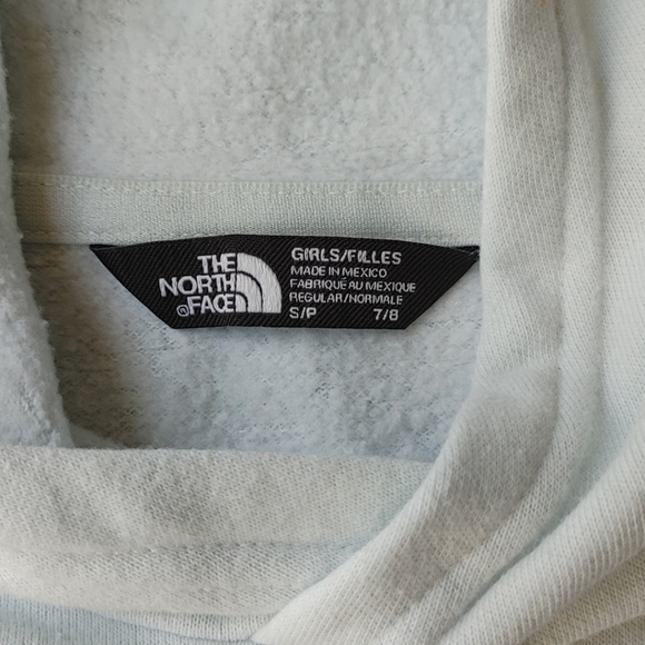 The North Face Girls Pullover Hoodie Ice Blue Big Spell Out Logo Size S 7/8 - Picture 12 of 15